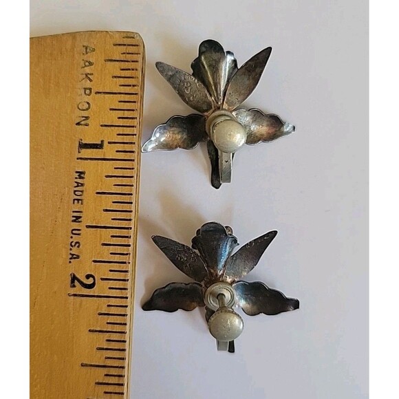 Taxco Mexico 925 Iris Flower Ornate Design Brooch Pin Screw Back Earrings Set - Picture 16 of 16